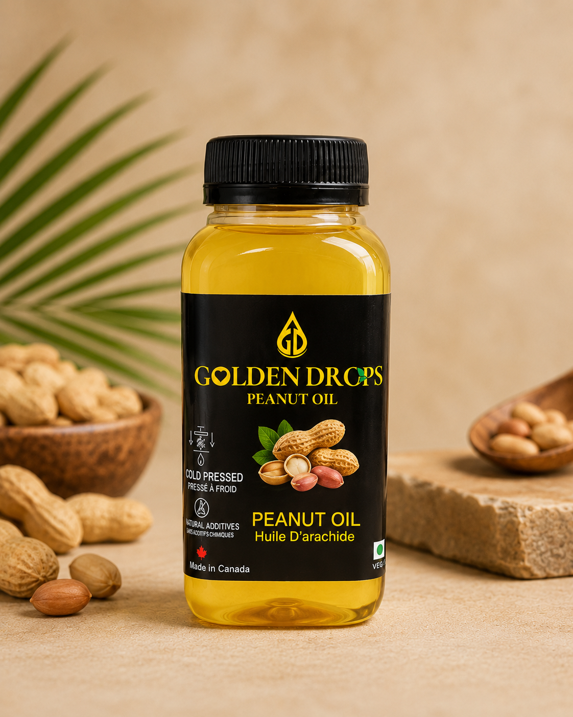 Golden Drops Peanut Oil bottle
